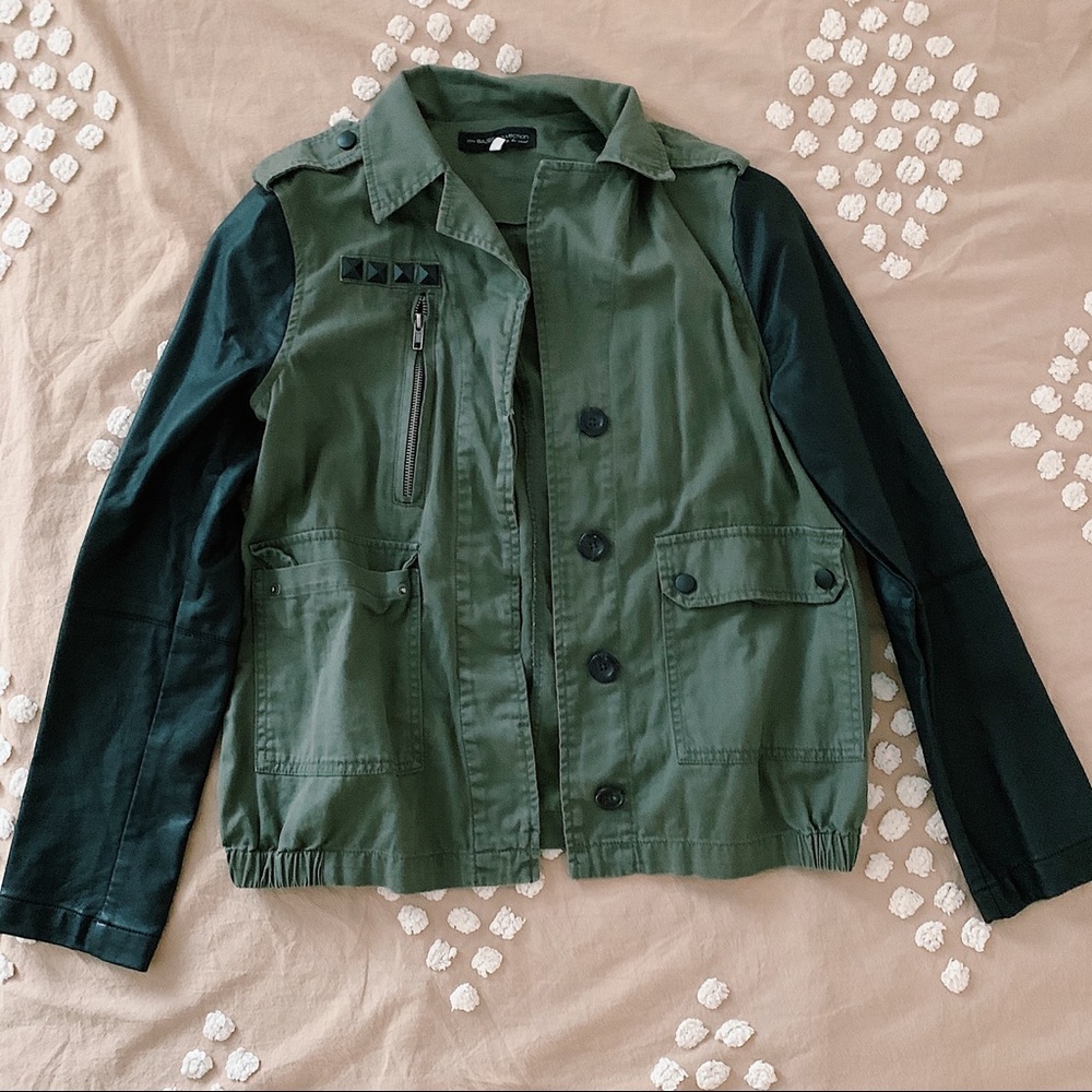 Utility Jacket with Faux Leather Sleeves